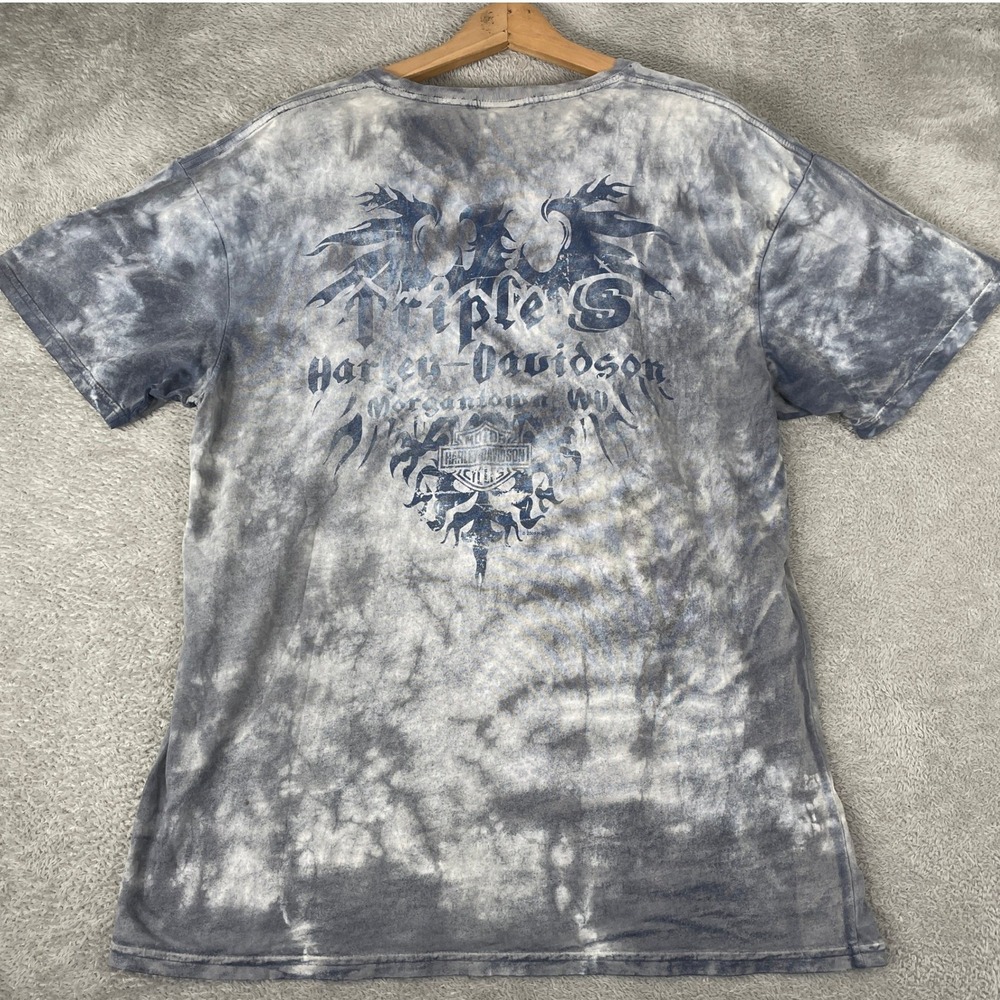 Harley Davidson Shirt Mens XL Blue Tie Dye Triple S Morgantown WV Biker 2013